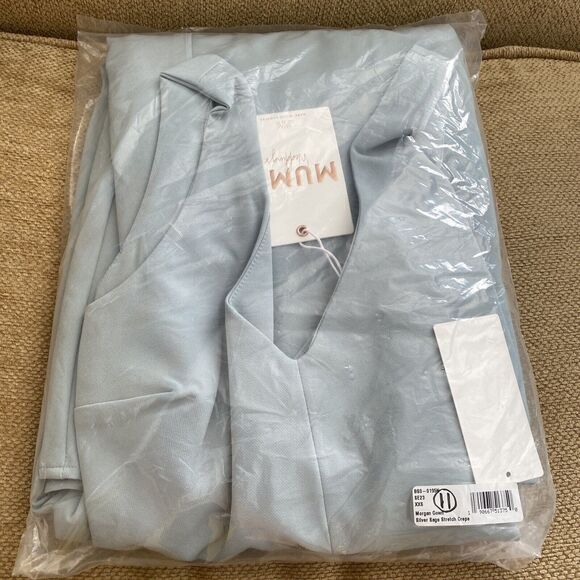 SHOW ME YOUR MUMU Morgan Gown Silver Sage Stretch Crepe Size XXS Wedding NWT - Picture 5 of 7